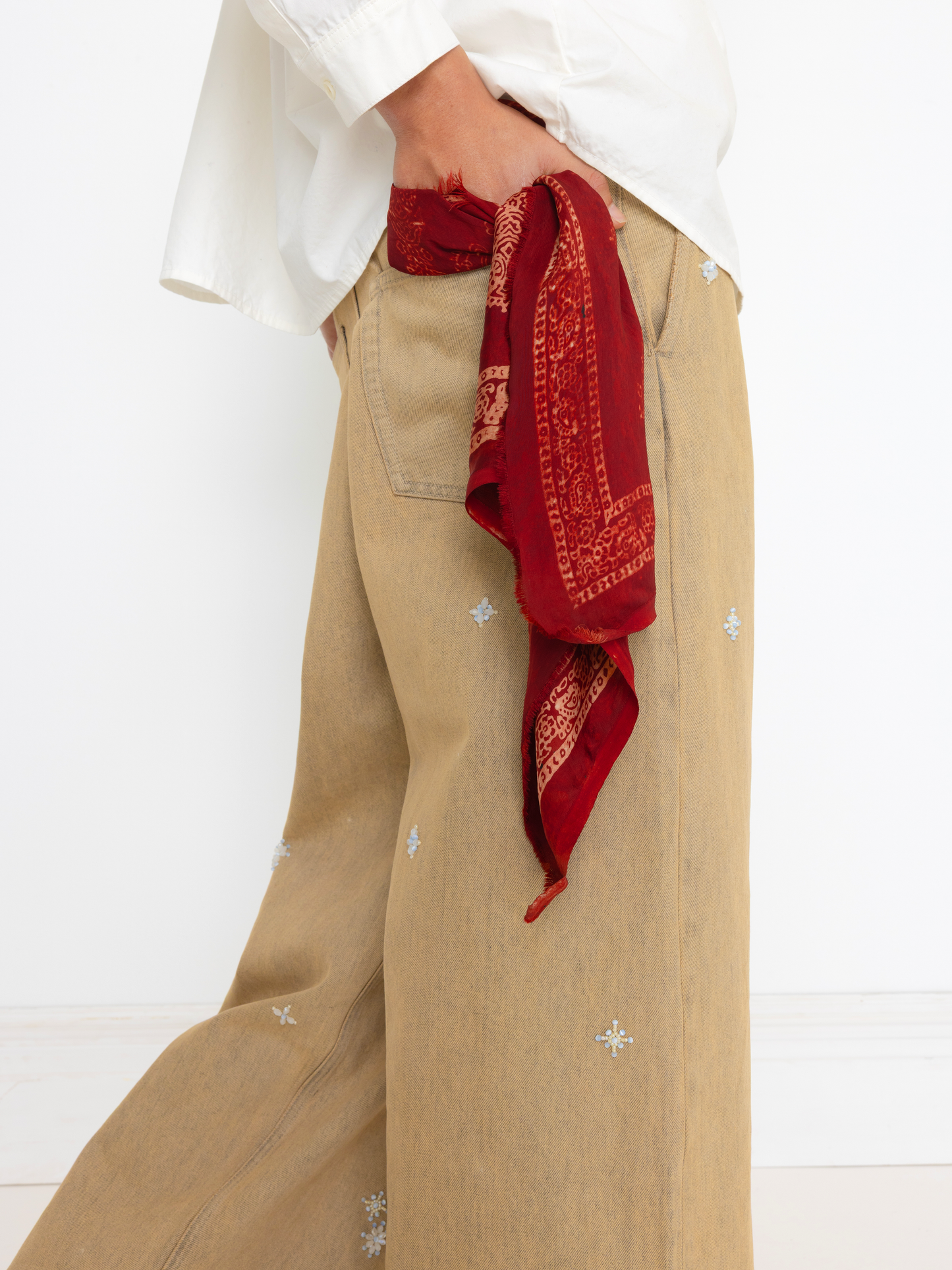 RED BLOCK PRINT SILK SCARF