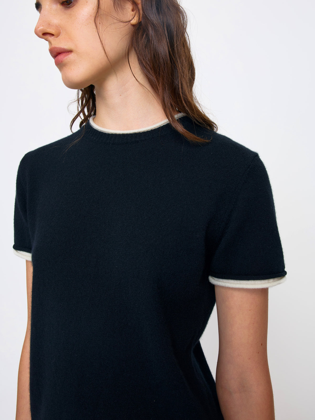BLACK WHITE WOMEN CASHMERE SHIRT