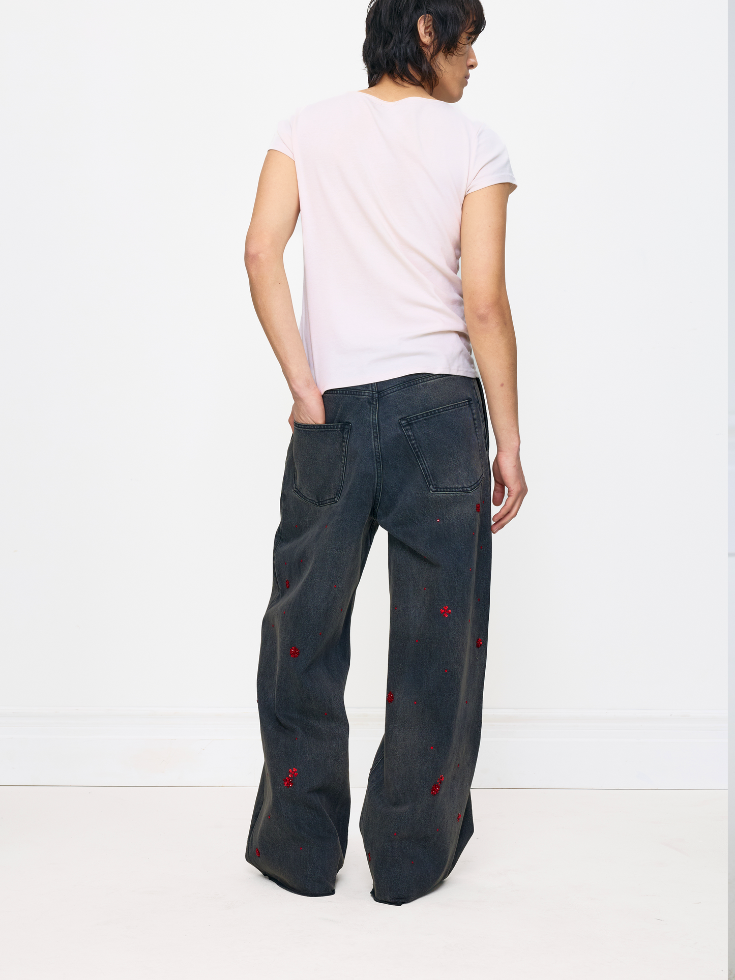 GREY BEADED BAGGY UNISEX JEAN