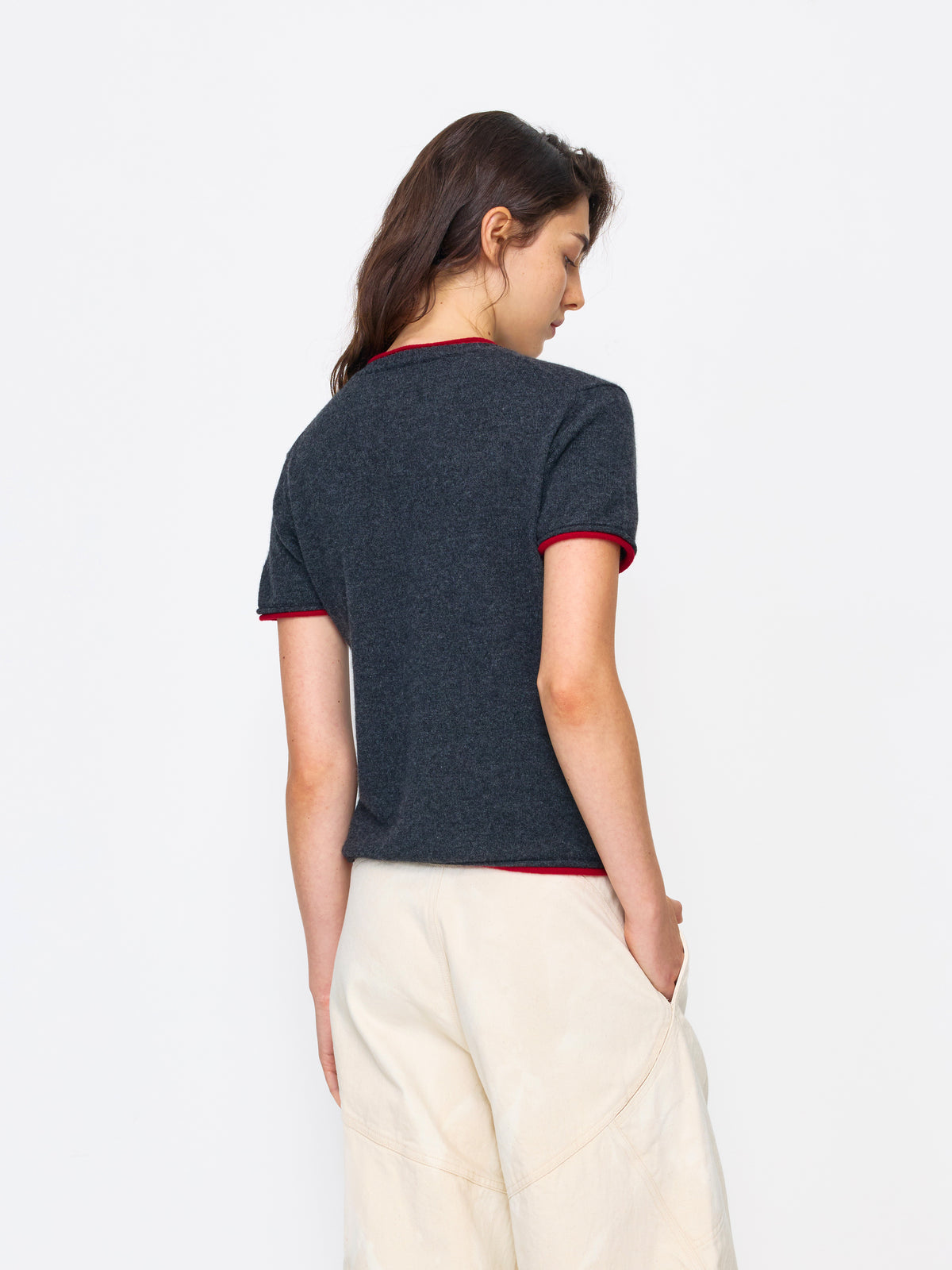 GREY RED WOMEN CASHMERE SHIRT