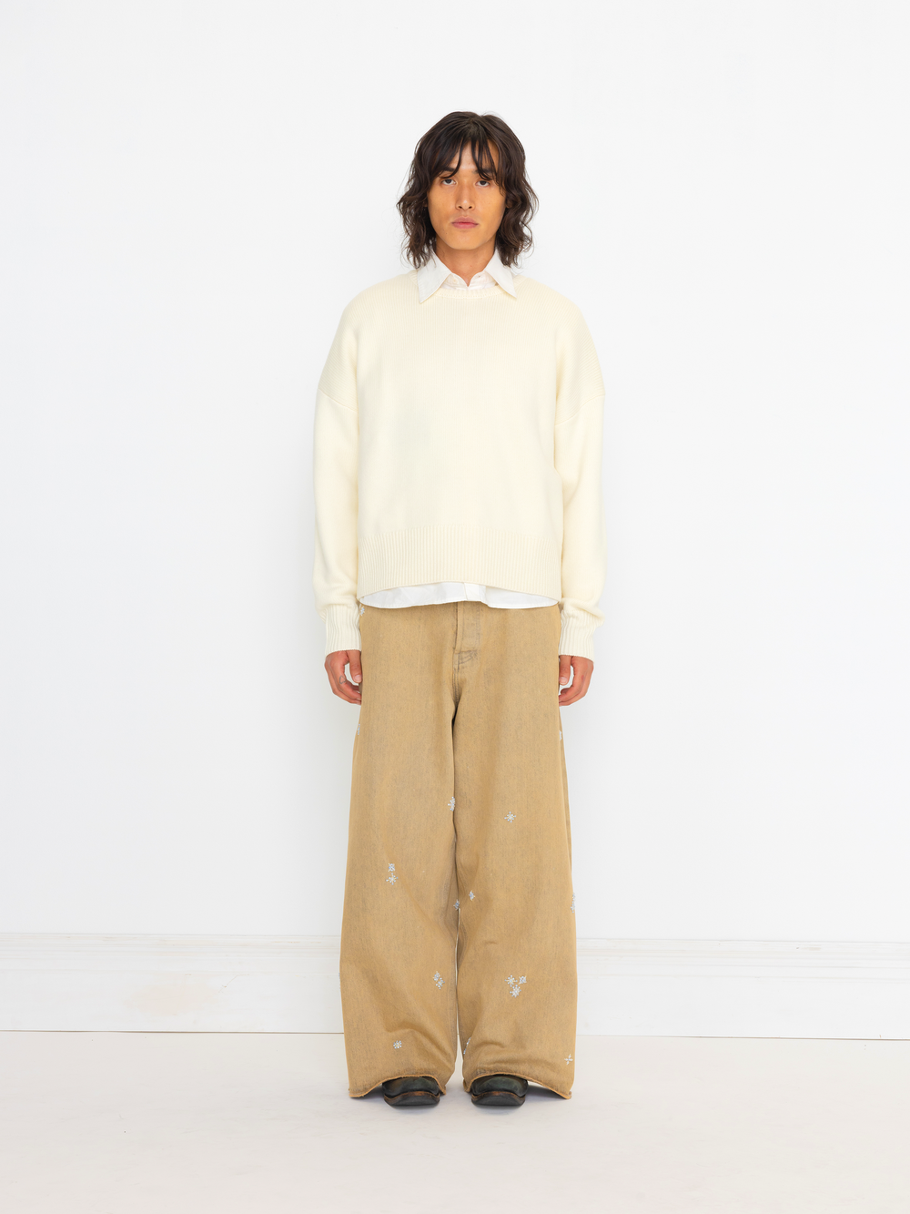 TAN HAND BEADED UNISEX JEAN
