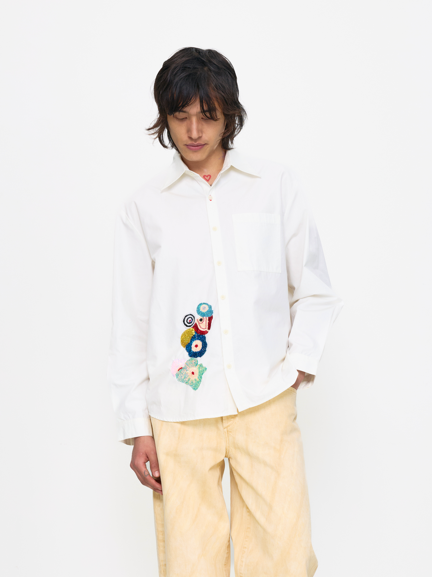WHITE BEADED UNISEX SHIRT