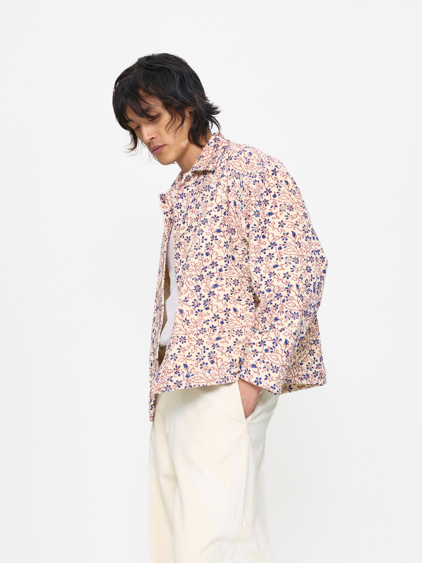 CREAM RED UNISEX HAND BLOCK PRINT JACKET